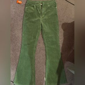 Dark green curdory flare pants